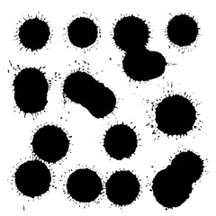 Black ink paint spots. Drops isolated on white background. Set for grunge splash textures. Vector illustration.