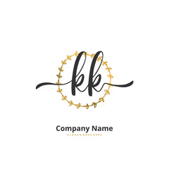 Fototapeta premium K KK Initial handwriting and signature logo design with circle. Beautiful design handwritten logo for fashion, team, wedding, luxury logo.