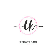 L K LK Initial handwriting and signature logo design with circle. Beautiful design handwritten logo for fashion, team, wedding, luxury logo.
