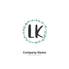 L K LK Initial handwriting and signature logo design with circle. Beautiful design handwritten logo for fashion, team, wedding, luxury logo.