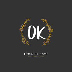 O K OK Initial handwriting and signature logo design with circle. Beautiful design handwritten logo for fashion, team, wedding, luxury logo.