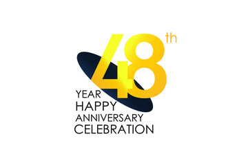 48 years anniversary celebration Yellow Color Design logotype. anniversary logo isolated on White background, vector Horizontal number design for celebration, invitation card, and greeting card-Vector