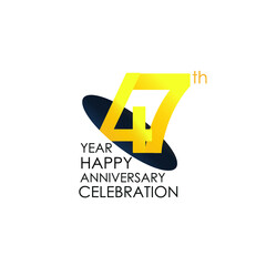 47 years anniversary celebration Yellow Color Design logotype. anniversary logo isolated on White background, vector Horizontal number design for celebration, invitation card, and greeting card-Vector