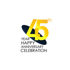 45 years anniversary celebration Yellow Color Design logotype. anniversary logo isolated on White background, vector Horizontal number design for celebration, invitation card, and greeting card-Vector