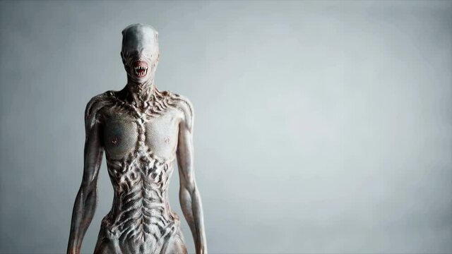 Scary, horror monster. Fear concept. Realistic 4K animation.