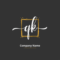 Q K QK Initial handwriting and signature logo design with circle. Beautiful design handwritten logo for fashion, team, wedding, luxury logo.