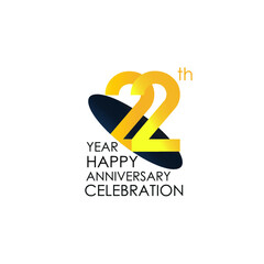 22 years anniversary celebration Yellow Color Design logotype. anniversary logo isolated on White background, vector Horizontal number design for celebration, invitation card, and greeting card-Vector