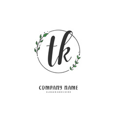 T K TK Initial handwriting and signature logo design with circle. Beautiful design handwritten logo for fashion, team, wedding, luxury logo.