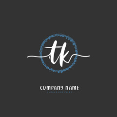 T K TK Initial handwriting and signature logo design with circle. Beautiful design handwritten logo for fashion, team, wedding, luxury logo.