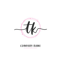 T K TK Initial handwriting and signature logo design with circle. Beautiful design handwritten logo for fashion, team, wedding, luxury logo.