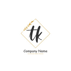T K TK Initial handwriting and signature logo design with circle. Beautiful design handwritten logo for fashion, team, wedding, luxury logo.