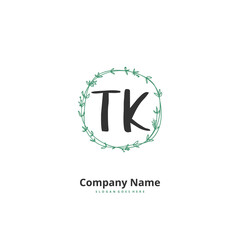 T K TK Initial handwriting and signature logo design with circle. Beautiful design handwritten logo for fashion, team, wedding, luxury logo.