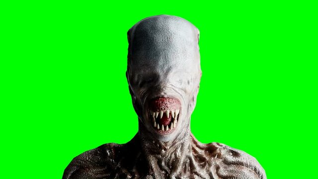 Scary, horror monster. Fear concept. Green screen isolate. Realistic 4K animation.