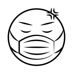 emoticon with medical mask coronavirus covid-19 pandemic, line cartoon style