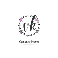 V K VK Initial handwriting and signature logo design with circle. Beautiful design handwritten logo for fashion, team, wedding, luxury logo.
