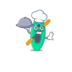 mascot character style of canoe chef serving dinner on tray