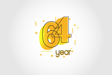 64 year anniversary celebration Yellow Colors Comical Design logotype. anniversary logo isolated on White background, vector Horizontal number design for celebration - vector