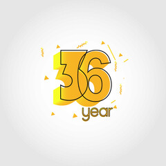 36 year anniversary celebration Yellow Colors Comical Design logotype. anniversary logo isolated on White background, vector Horizontal number design for celebration - vector