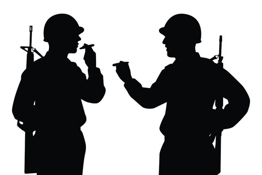 Soldiers are smoking silhouette vector on white