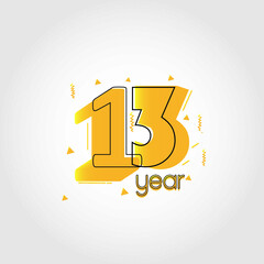 13 year anniversary celebration Yellow Colors Comical Design logotype. anniversary logo isolated on White background, vector Horizontal number design for celebration - vector