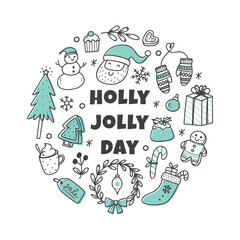 Christmas cute doodle set, hand drawn icons collection