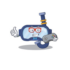 Cartoon Mascot design of dive glasses gamer using controller