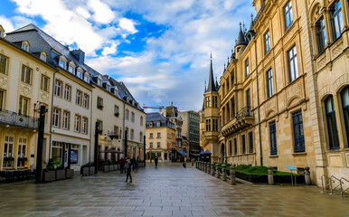 Grand Ducal Palace, residence of the Grand Duke, and people in the street in Luxembourg, UNESCO World Heritage Site