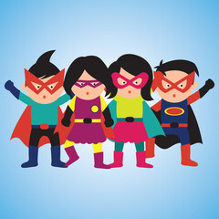 super hero with mask and cape cartoon character. vector illustration