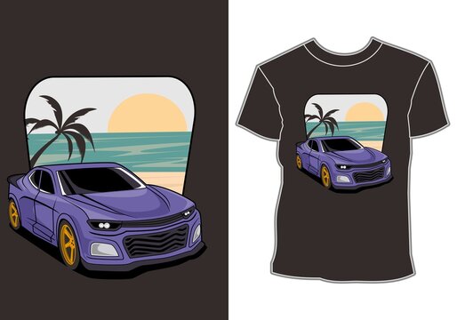 the car is on summer vacation at the beach, t-shirt design
