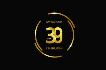 39 year anniversary celebration logotype. anniversary logo with circle golden and Spark light white color isolated on black background - vector
