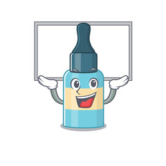 Mascot character of hair oil rise up a white board