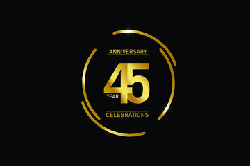 45 year anniversary celebration logotype. anniversary logo with circle golden and Spark light white color isolated on black background - vector