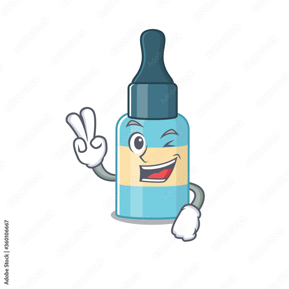 Sticker A joyful hair oil cartoon mascot style show two fingers pose