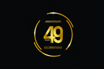 49 year anniversary celebration logotype. anniversary logo with circle golden and Spark light white color isolated on black background - vector