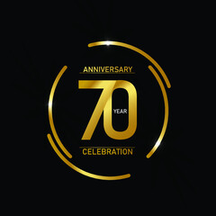 70 year anniversary celebration logotype. anniversary logo with circle golden and Spark light white color isolated on black background - vector