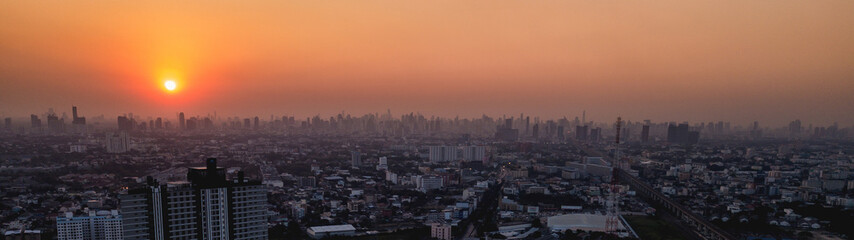 Panorama Beautiful landscape of city and sunset