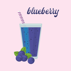 blueberry smoothie in plastic cup with raspberry fruit, vector illustration
