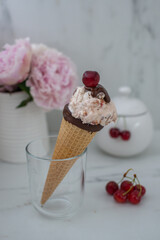 sweet home made chocolate cherry ice cream