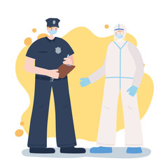thank you essential workers, policeman and doctor wearing face masks, coronavirus covid 19 disease