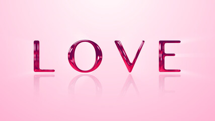 love text word in 3d realistic glass pink effect