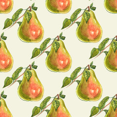 Watercolor seamless pattern with pears