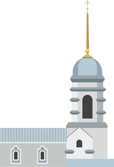 Fortress made of wood isolated on a white background. Old orthodox temple in Siberia, historical place of Russia. Flat infographics. Vector illustration
