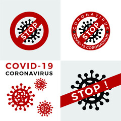 Coronavirus 2019 vector icon set. Coronavirus Covid 19-NCP, virus epidemic outbreak stop sign