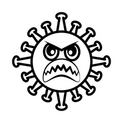 virus emoticon, covid-19 emoji character infection, angry face, line cartoon style