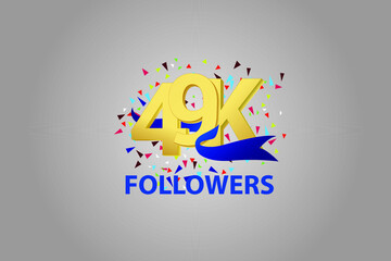 49K,49.000 Follower Thank you blue ribbon celebration logotype for social media, internet - vector