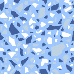 Obraz premium Mosaic floors of marble chips. Floors terrazzo, polymer mosaic seamless pattern. Abstract blue and white background. Vector tile texture