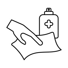 hand with rag and spray line style icon vector design