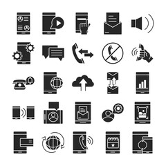 mobile phone or smartphone electronic technology device silhouette style icons set
