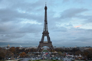 Eiffel Tower in Paris at evening