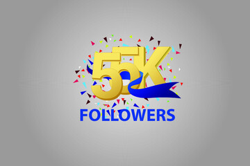 55K,55.000 Follower Thank you blue ribbon celebration logotype for social media, internet - vector